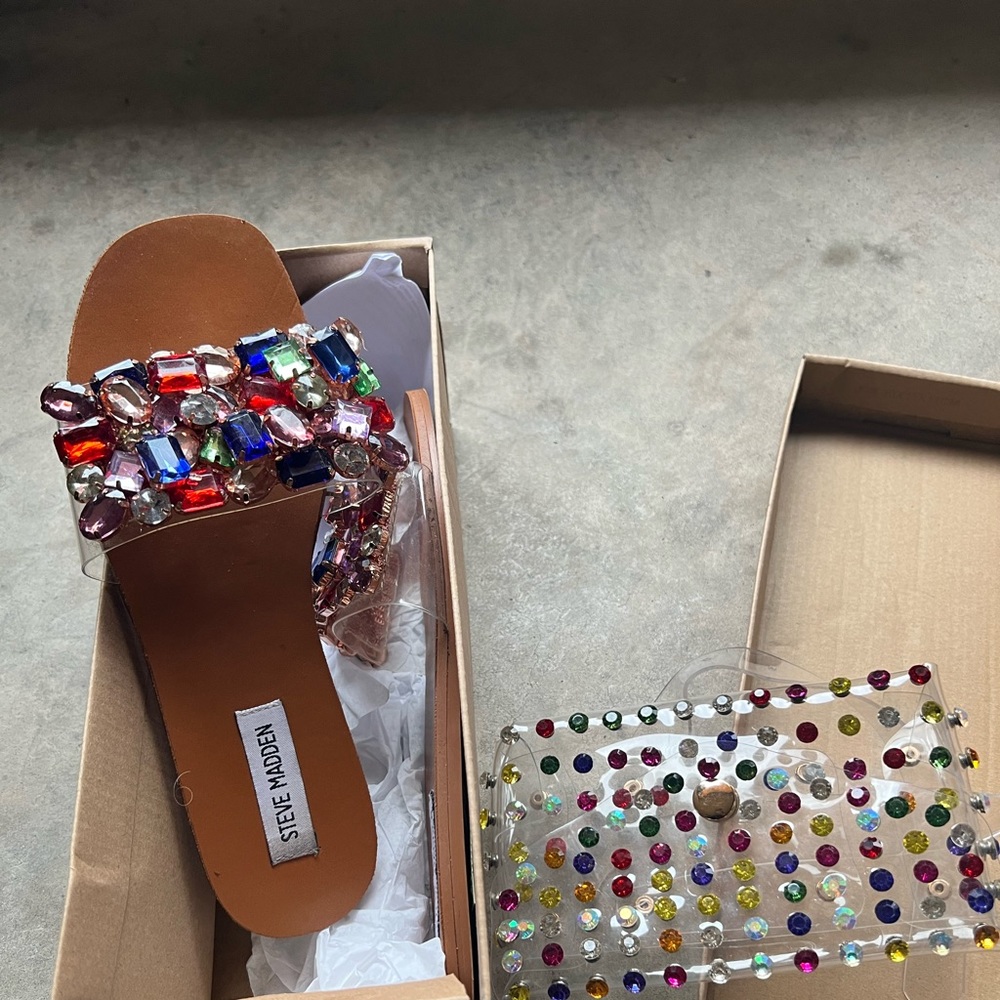 Steve Madden slides and purse bundle.